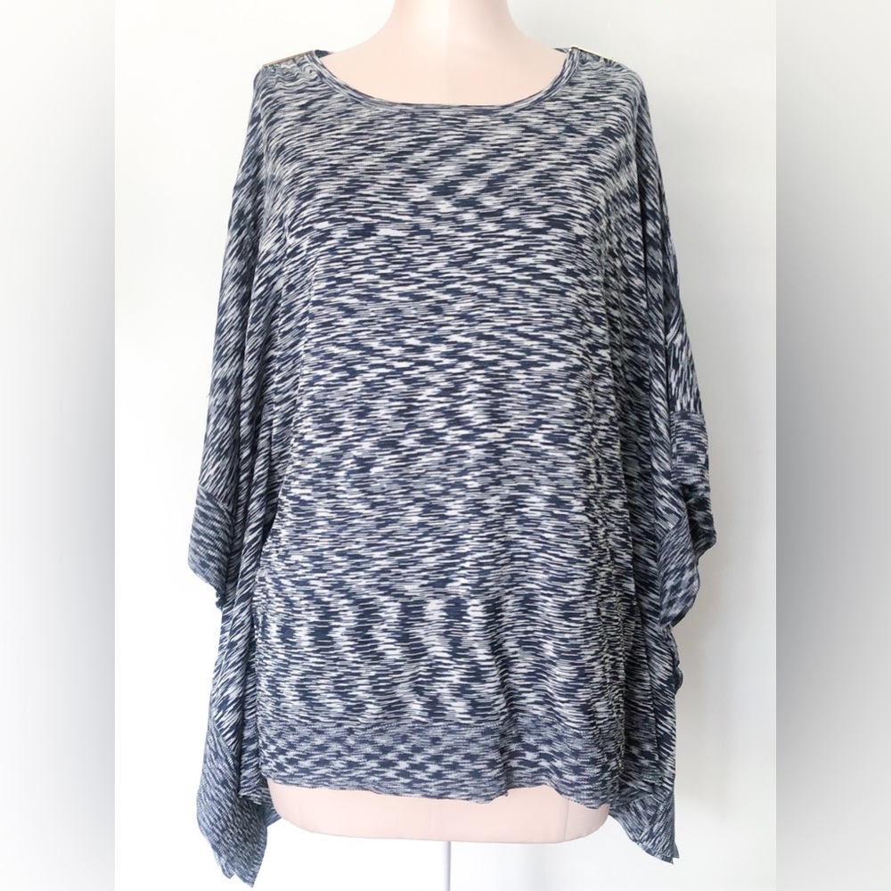 Michael Kors Poncho Small Ruana Wrap Designer Cover Up Navy White Gold Hardware